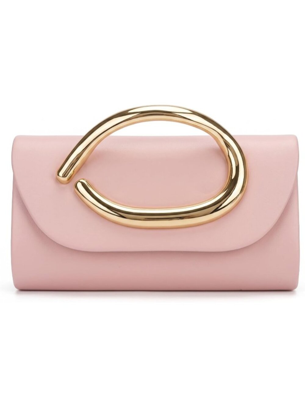 Women's Blush Pink Vegan Leather Clutch Purse Elegant Gold Handle Evening bag